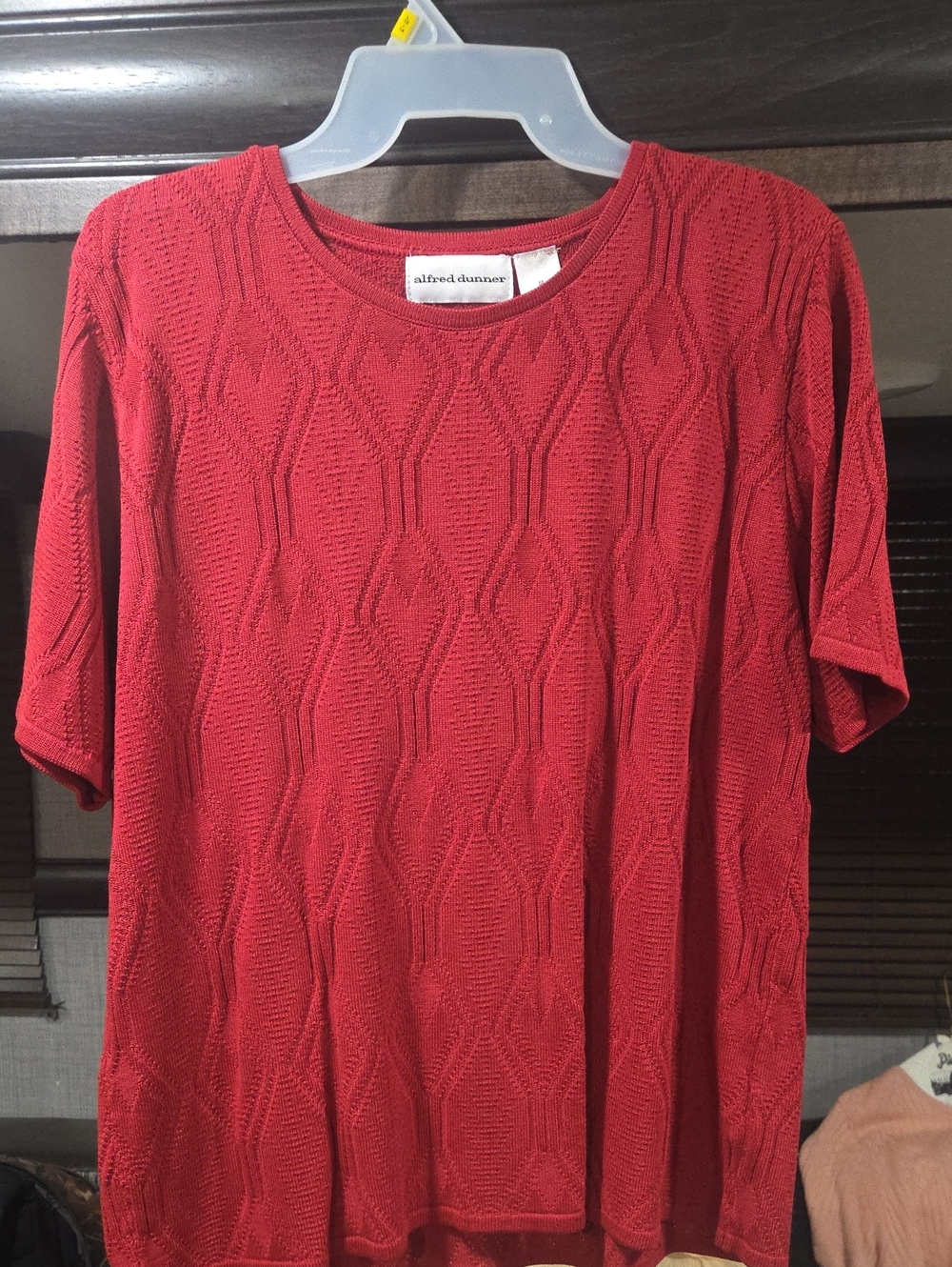 Alfred Dunner Red Short Sleeve Textured Knit Tee
